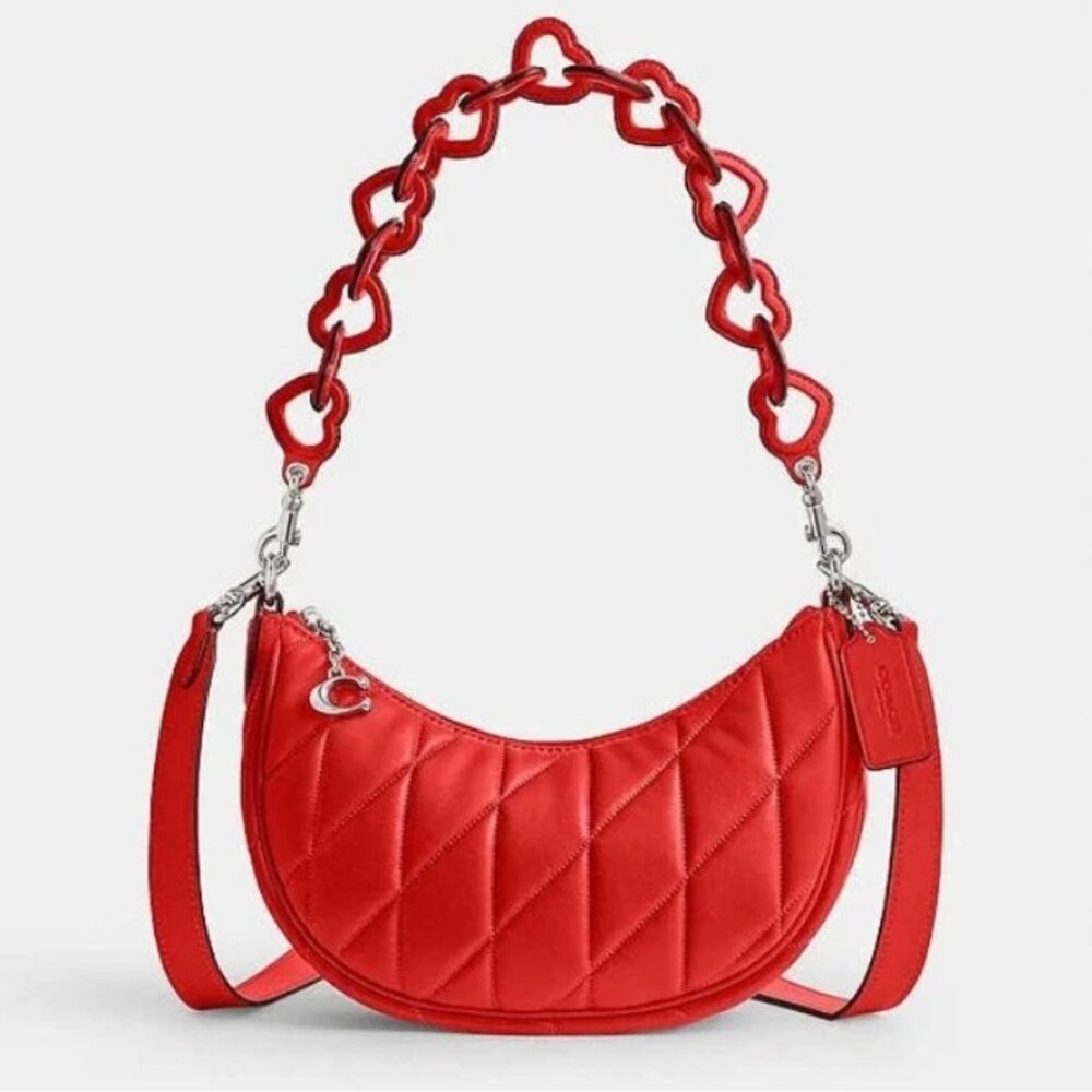 Coach Mira Pillow Quilting Shoulder Bag with Heart Strap  Sport Red